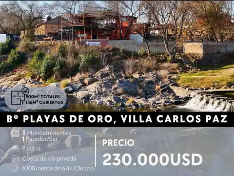 PARADOR/BAR    3 MONOAMBIENTES CON COSTA DE RIO PRIVADA EN PLAYAS DE ORO, VILLA CARLOS PAZ