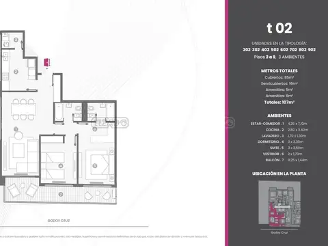 Departamento 3 ambientes con 2 baños