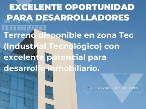 Terreno en Venta 9  mts Frente