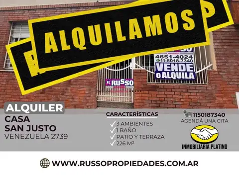 Alquiler casa 3 ambientes San Justo