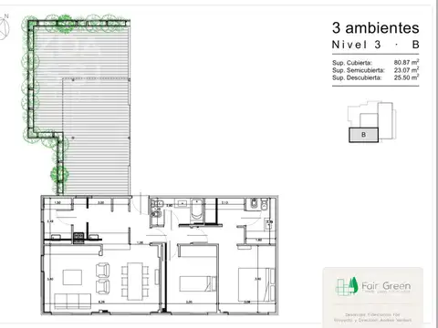 Departamento 3 ambientes con 2 baños