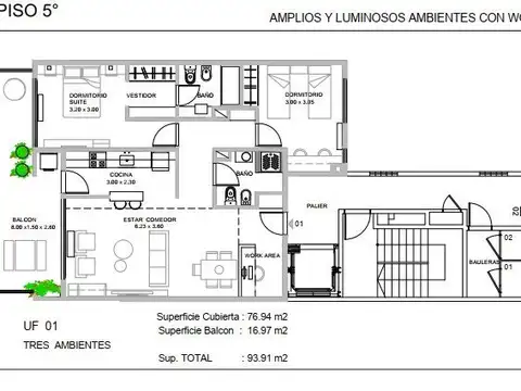 Departamento 3 ambientes con 2 baños