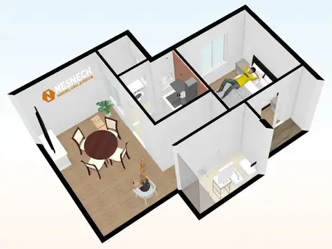 Departamento 2 ambientes con 1 baño