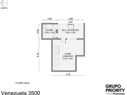 Depto Tipo Casa 3 ambientes con 2 baños