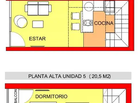 Depto Tipo Casa 2 ambientes con 1 baño