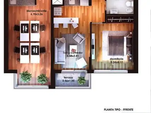 Departamento 2 ambientes con 1 baño