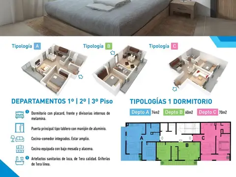 Departamento en Venta de 1 dormitorio