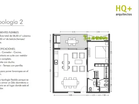 Departamento 2 ambientes con 1 baño