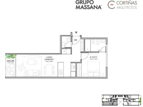 Departamento 2 ambientes con 1 baño