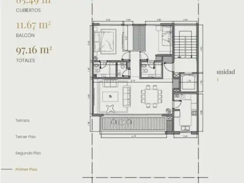Departamento 3 ambientes con 2 baños