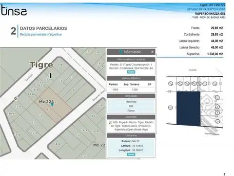 Terreno en Venta de 1338,0 m2