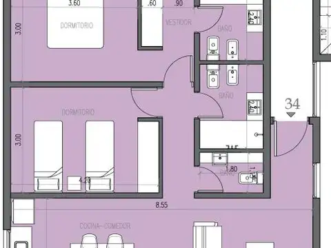 Departamento 4 ambientes con 2 baños