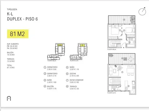 Departamento 2 ambientes con 2 baños