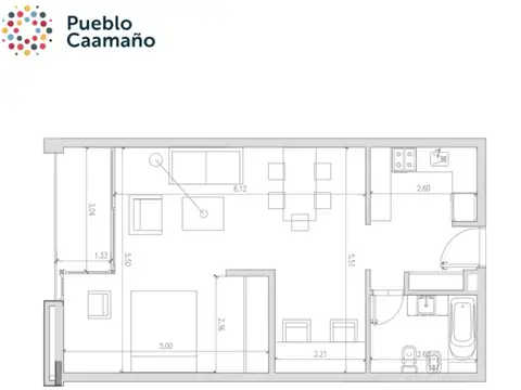 Departamento Monoambiente con 1 baño