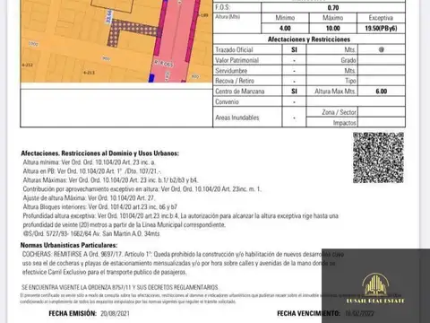 Terreno en Venta 46,61  mts Frente