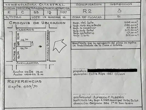 Casa sobre lote de 598 m2 en zonificación R2 