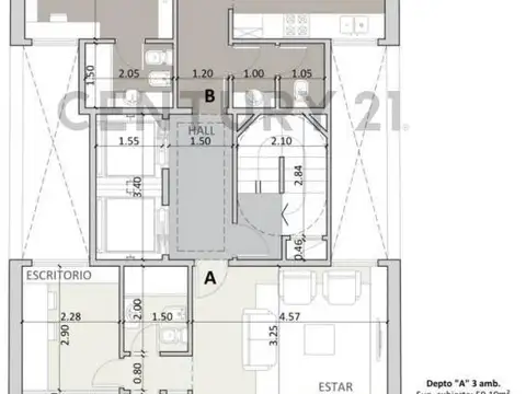 Departamento 3 ambientes con 2 baños