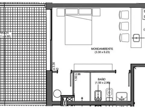 Departamento Monoambiente con 1 baño