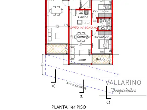 Departamento 3 ambientes con 1 baño