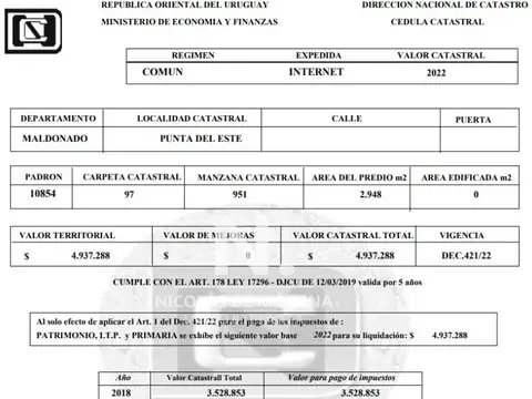 Terreno en Venta en Golf, USD 650.000