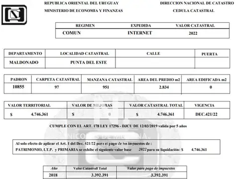 Terreno en Venta de 5782,0 m2
