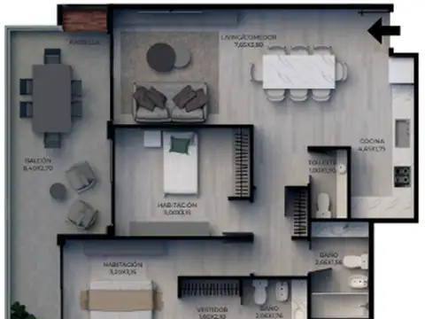 Departamento 3 ambientes con 2 baños