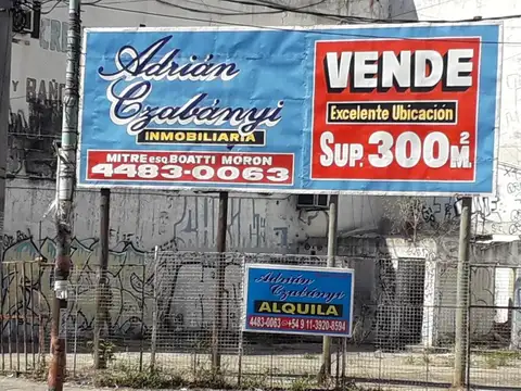 MORON CENTRO-LOTE UNICO   ESQUINA RIVADAVIA Y BOATTI-300 MTS2-IDEAL PARRILLA/ CONCESIONARIO,ETC...