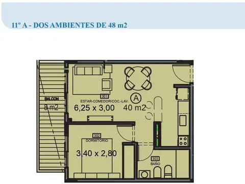 Departamento en Venta de 1 dormitorio