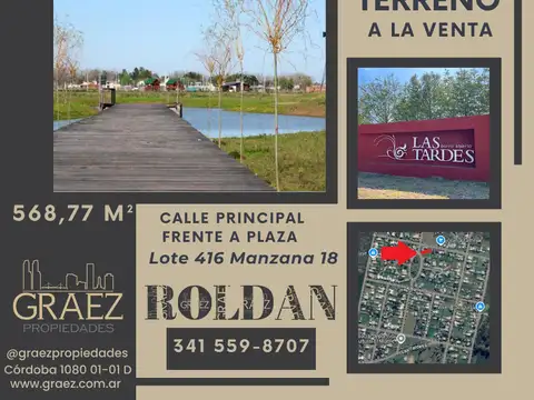 REBAJADO Terreno en Las Tardes Roldán, frente a plaza, pavimento, todos los servicios