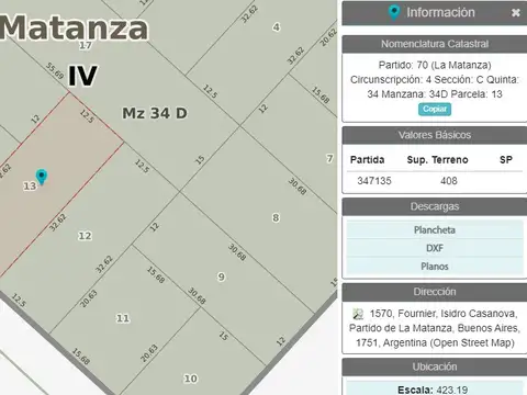 Terreno en Venta en Isidro Casanova, USD 75.000