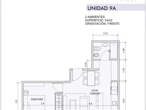 Departamento 2 ambientes con 1 baño