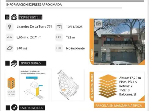 Terreno en Venta en Liniers, USD 270.000