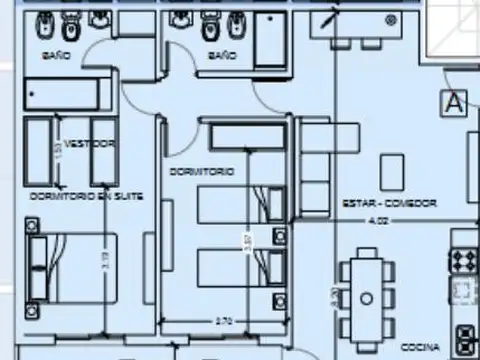 Departamento 3 ambientes con 2 baños