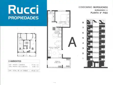 2 DPTOS 2 AMB. 8º PISO AL FRENTE CON BCON TERRAZA A ESTRENAR
