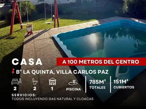 Venta Casa 2 Dormitorios C/ Pileta A 100 Mts Del Centro En La Quinta 1ra Sección - Villa Carlos Paz