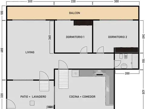 Depto Tipo Casa 3 ambientes con 1 baño