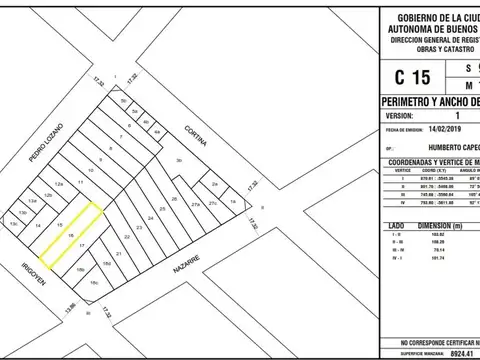 Lote de 8,66 x 44,00 Irigoyen al 2000