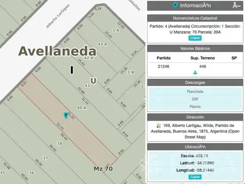 Terreno en Venta 8  mts Frente
