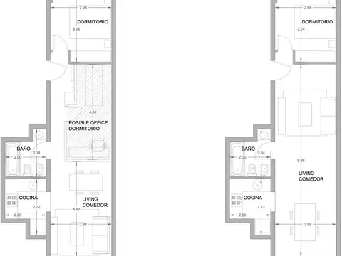 Departamento 2 ambientes con 1 baño