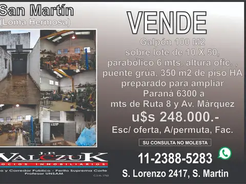 Galpón en venta en Villa Bernardo Monteagudo