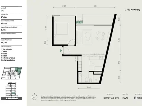 Departamento 2 ambientes con 1 baño