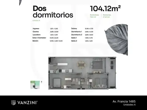 Departamento 3 ambientes con 2 baños