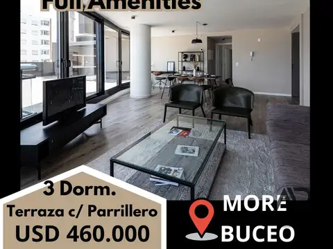Apartamento 3 dorm. y terraza con parrillero en venta. Buceo.