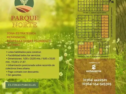 TERRENOS/FRACCIONES/LOTEOS - LOTEOS - PARQUE NORTE, PRESIDENTE ROQUE SÁENZ PEÑA