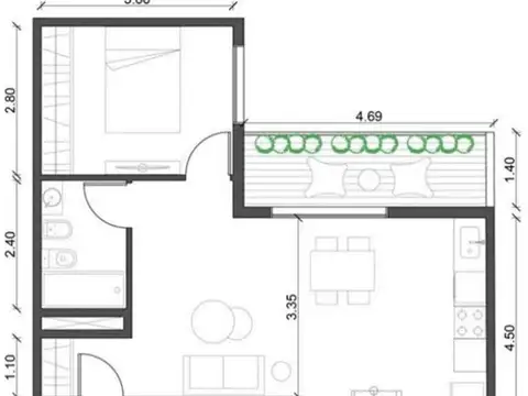 Depto Tipo Casa en Venta de 2 ambientes