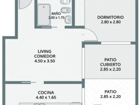 Depto Tipo Casa 2 ambientes con 1 baño