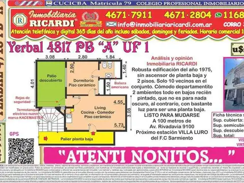 ATENTTI NONITOS - 2 amb. con patio todo en bajos