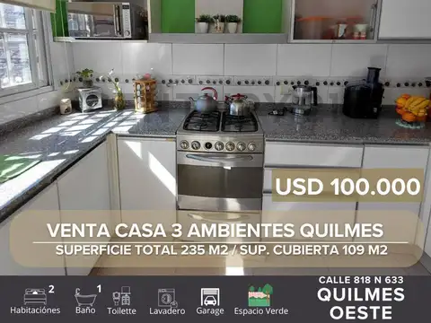 VENTA CASA 3 AMBIENTES QUILMES OESTE