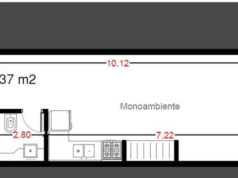 Departamento 2 ambientes con 1 baño