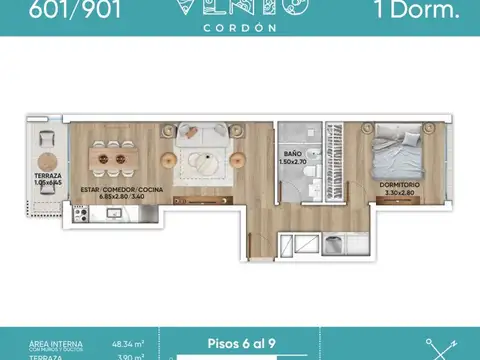 Departamento en Venta de 1 dormitorio